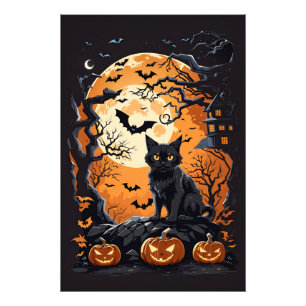 Halloween Scene With Cats, Spiders and Pumpkin Photo Print