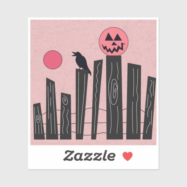 Halloween scene with fence, crow, full moon, & pum (Sheet)
