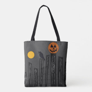 Halloween scene with Jack o’ lanterns, black crows Tote Bag