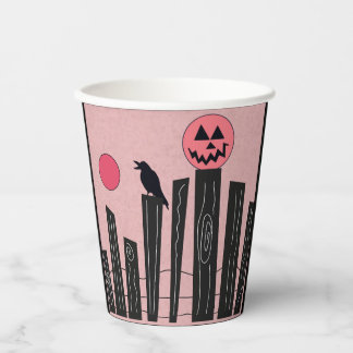 Halloween scene with pink paper cups