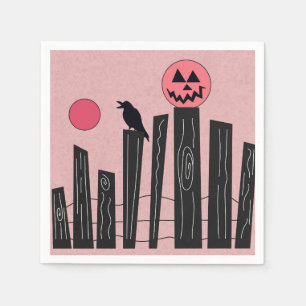 Halloween scene with pink paper plates napkin