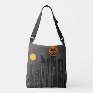 Halloween scene with pumpkin, crow and moon  crossbody bag
