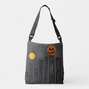 Halloween scene with pumpkin, crow and moon  crossbody bag