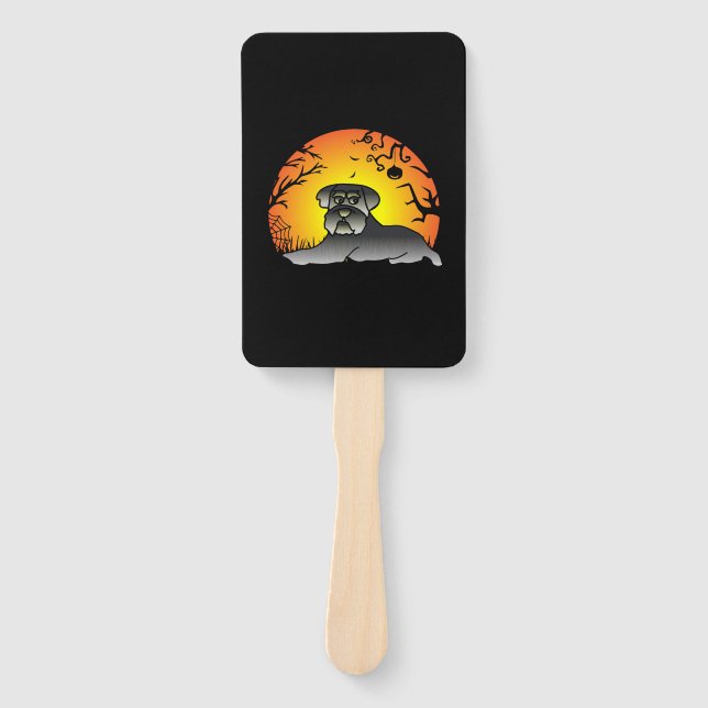 Halloween Schnauzer Dog Lover T-shirt Hand Fan (Front)