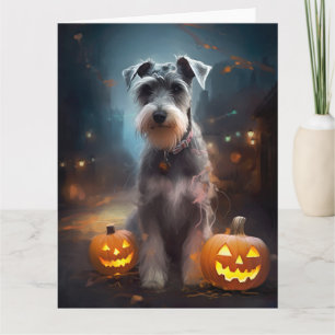 Halloween Schnauzer With Pumpkins Scary Card