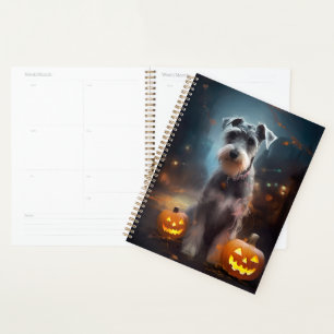 Halloween Schnauzer With Pumpkins Scary Planner