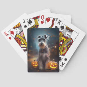 Halloween Schnauzer With Pumpkins Scary Playing Cards