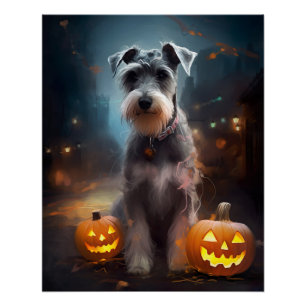 Halloween Schnauzer With Pumpkins Scary Poster