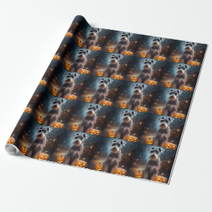 Halloween Schnauzer With Pumpkins Scary Wrapping Paper