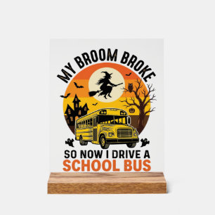 Halloween School Bus Witch Vintage Teacher Design_ Acrylic Sign
