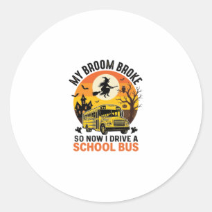 Halloween School Bus Witch Vintage Teacher Design_ Classic Round Sticker