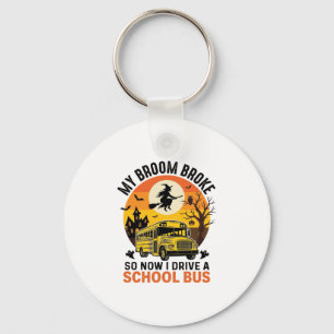 Halloween School Bus Witch Vintage Teacher Design_ Key Ring