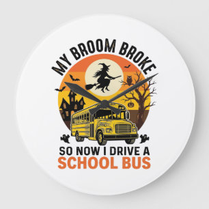 Halloween School Bus Witch Vintage Teacher Design_ Large Clock