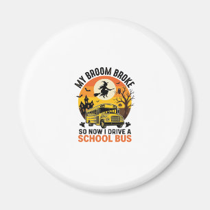 Halloween School Bus Witch Vintage Teacher Design_ Magnet