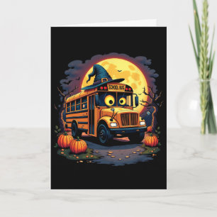 Halloween School Bus With Witch Hat And Pumpkins S Card