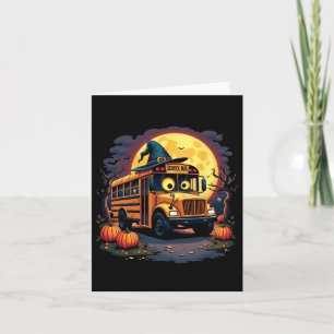 Halloween School Bus With Witch Hat And Pumpkins S Card