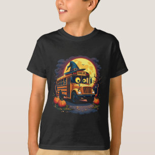 Halloween School Bus With Witch Hat And Pumpkins S T-Shirt