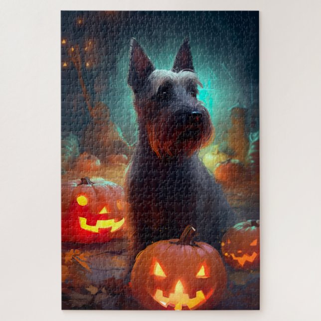 Halloween Scottish Terrier With Pumpkins Scary  Jigsaw Puzzle (Vertical)