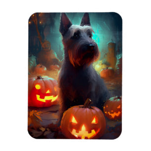 Halloween Scottish Terrier With Pumpkins Scary Magnet