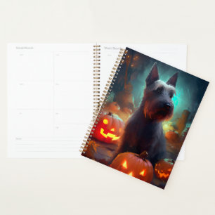 Halloween Scottish Terrier With Pumpkins Scary Planner