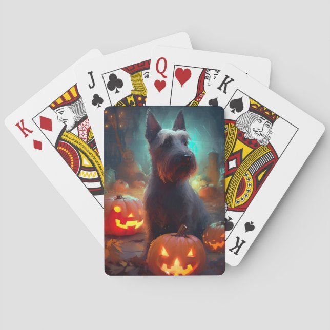 Halloween Scottish Terrier With Pumpkins Scary  Playing Cards (Back)