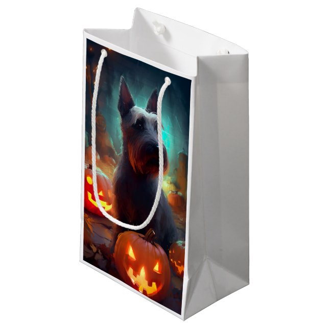 Halloween Scottish Terrier With Pumpkins Scary  Small Gift Bag (Front Angled)