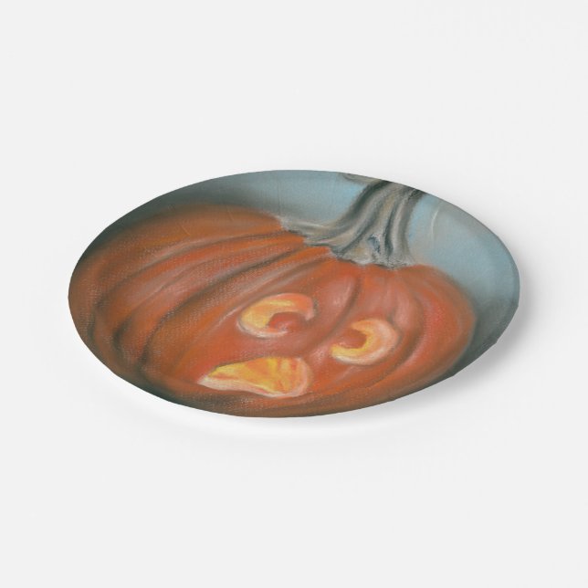 Halloween Screaming Jack O Lantern Pumpkin Pastel Paper Plate (Angled)