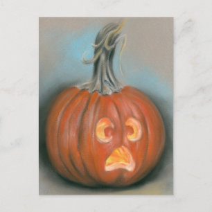 Halloween Screaming Jack O Lantern Pumpkin Pastel Postcard