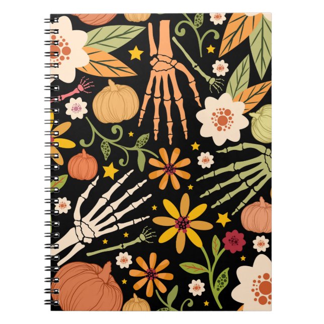 Halloween seamless pattern with bones and floral e notebook (Front)