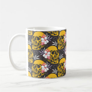 Halloween seamless pattern with colorful and scary coffee mug