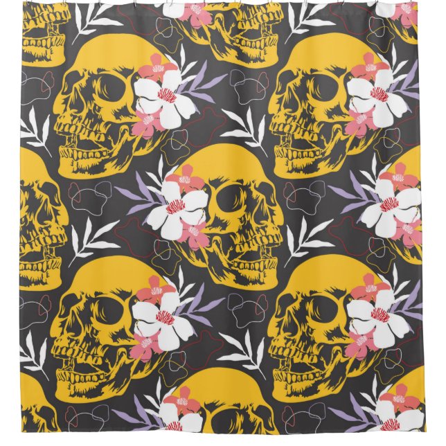 Halloween seamless pattern with colorful and scary shower curtain (Front)