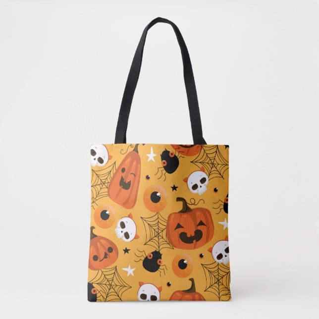 Halloween seamless pattern with cute pumpkins, sku tote bag (Front)
