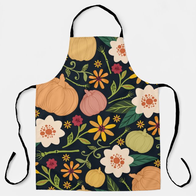 Halloween seamless pattern with flowers,pumpkins a apron (Front)