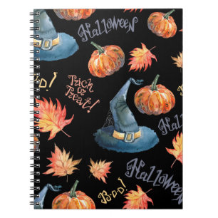 Halloween seamless pattern with halloween pumpkin, notebook