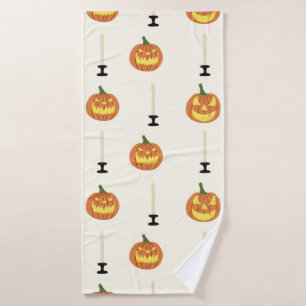 Halloween seamless pattern with pumpkins and candl bath towel