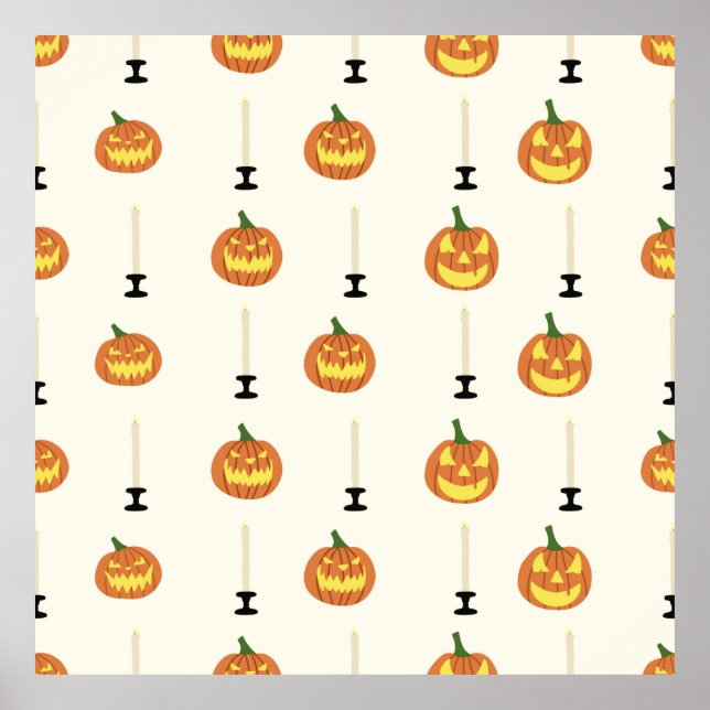 Halloween seamless pattern with pumpkins and candl poster (Front)