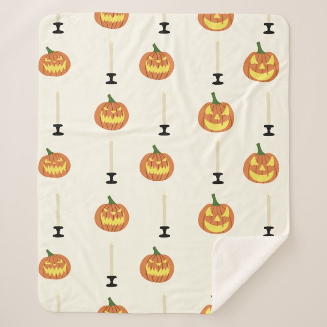 Halloween seamless pattern with pumpkins and candl sherpa blanket (Front)