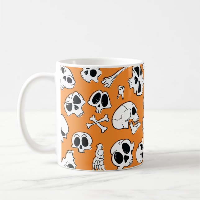 Halloween seamless pattern with skulls and bones.  coffee mug (Left)