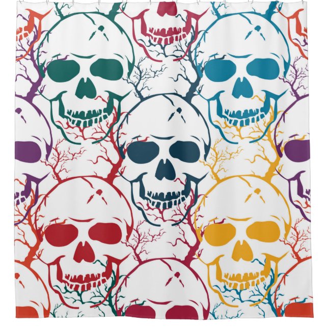 Halloween seamless pattern with skulls. Colorful b Shower Curtain (Front)