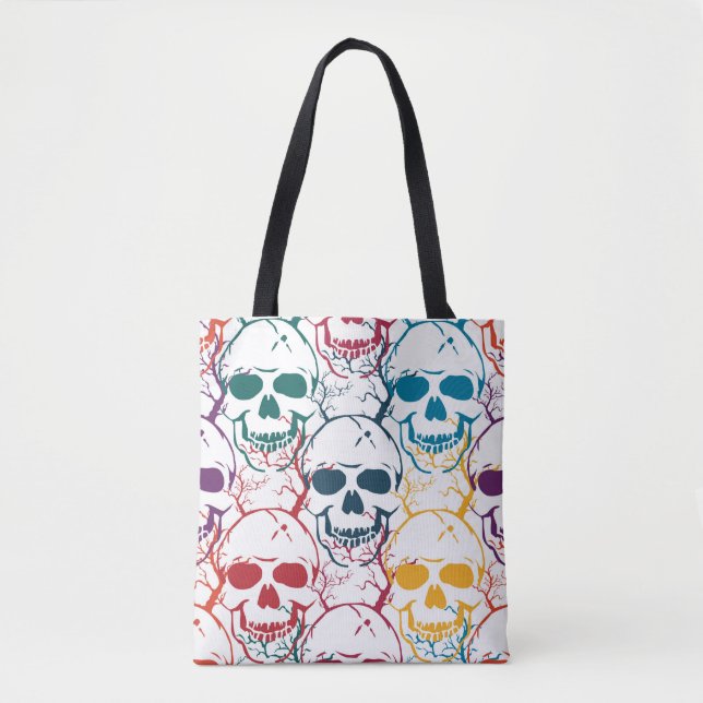 Halloween seamless pattern with skulls. Colorful b Tote Bag (Front)