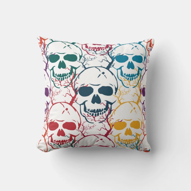 Halloween seamless pattern with skulls. Colourful  Cushion (Front)