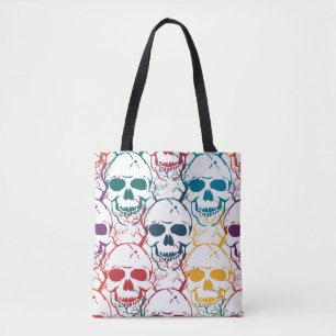 Halloween seamless pattern with skulls. Colourful Tote Bag