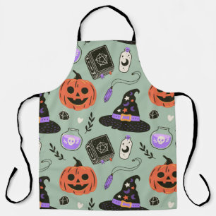 Halloween seamless pattern with witch hat,pumpkin  apron
