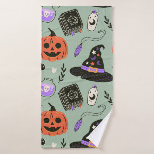 Halloween seamless pattern with witch hat,pumpkin bath towel