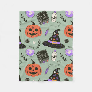 Halloween seamless pattern with witch hat,pumpkin  fleece blanket