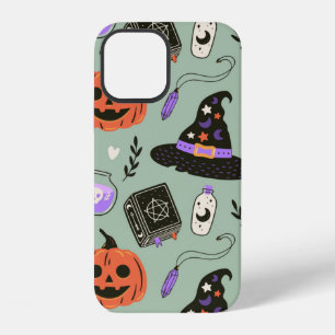 Halloween seamless pattern with witch hat,pumpkin iPhone 12 case