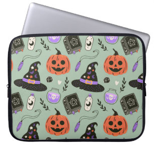 Halloween seamless pattern with witch hat,pumpkin laptop sleeve