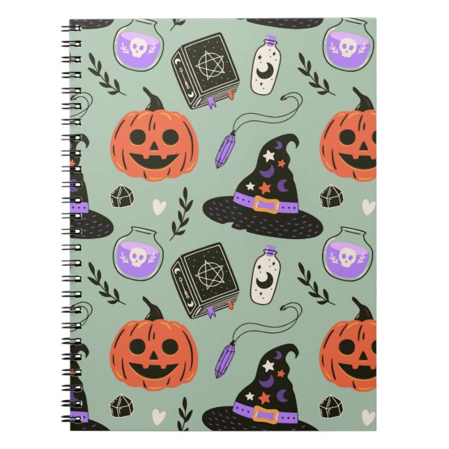 Halloween seamless pattern with witch hat,pumpkin  notebook (Front)