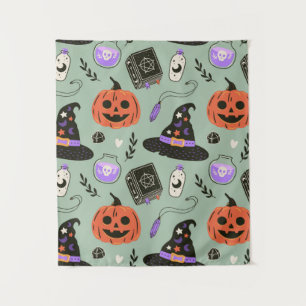 Halloween seamless pattern with witch hat,pumpkin tapestry