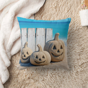 Halloween Seashore Sand Jack o' Lanterns  Cushion